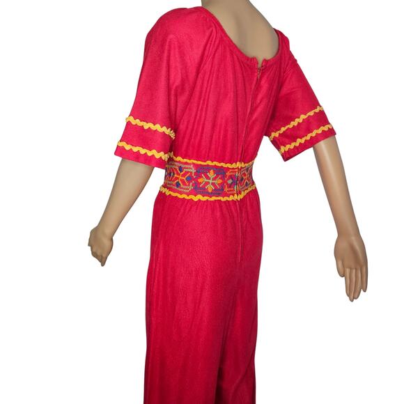 1990s Embroidered Red Katz Culotte Short Sleeve Romper Long Back Zipper Size Sm - Picture 9 of 14